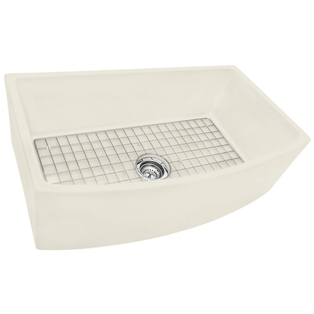 Ruvati 33 inch Fireclay Biscuit Farmhouse Kitchen Sink Bow Front Curved Apron Single Bowl RVL2398BS